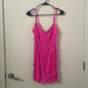 Hot pink rouched mini dress